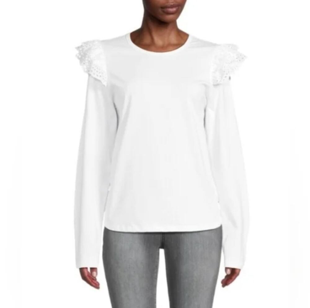 JOE'S JEANS Women's White Eyelet Ruffle Long Sleeve Top Size XS